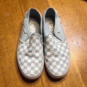 Checkered Light Blue slip on Vans